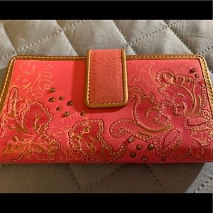 Vintage pink leather fossil checkbook wallet